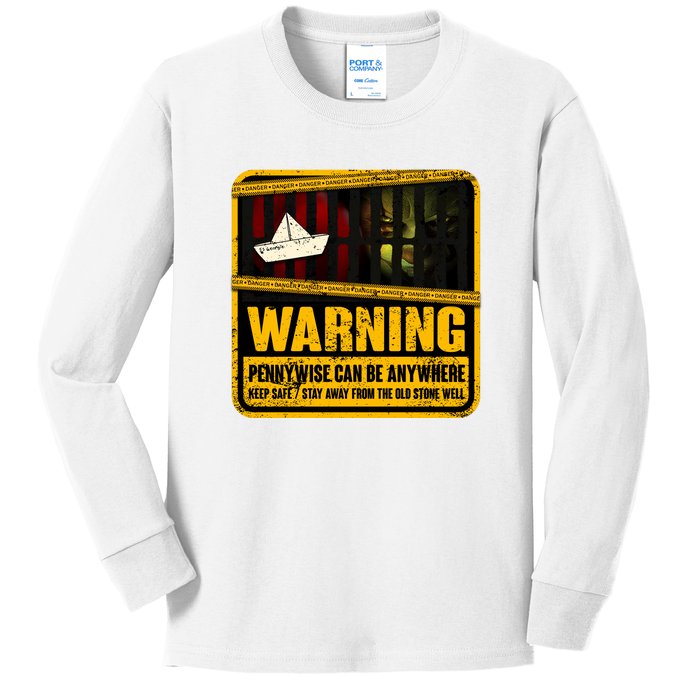 Warning Pennywise Can Be Anywhere Keep Safe Scary Horror Clown Halloween Kids Long Sleeve Shirt