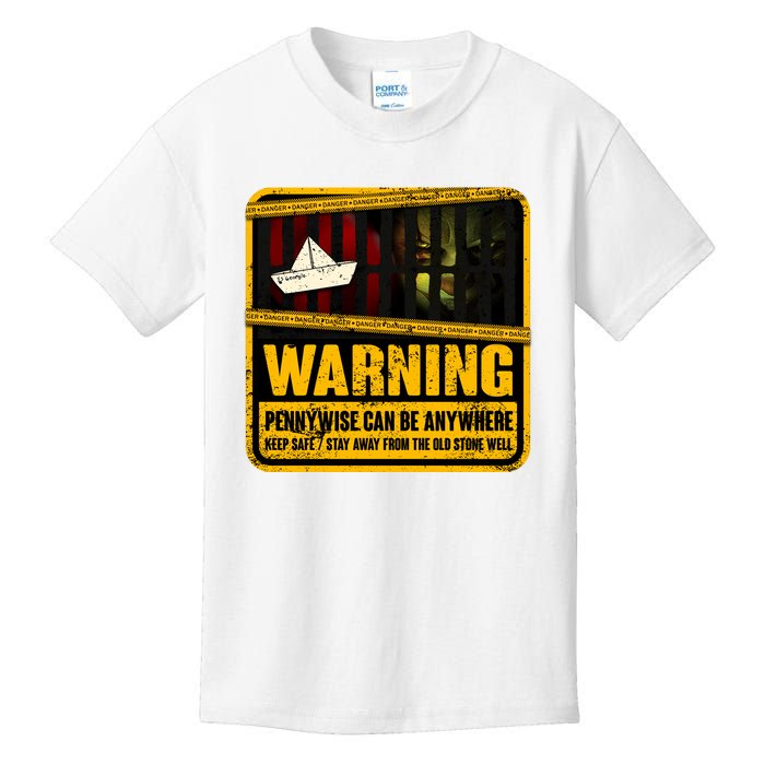 Warning Pennywise Can Be Anywhere Keep Safe Scary Horror Clown Halloween Kids T-Shirt