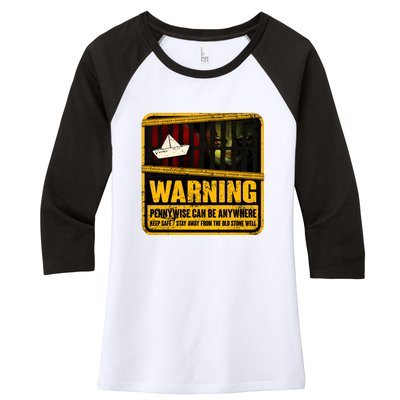 Warning Pennywise Can Be Anywhere Keep Safe Scary Horror Clown Halloween Women's Tri-Blend 3/4-Sleeve Raglan Shirt