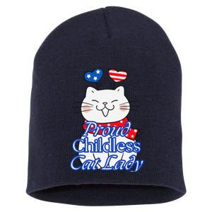 Women Proud Childless Cat Lady Patriotic Cute Kitty Gift Short Acrylic Beanie