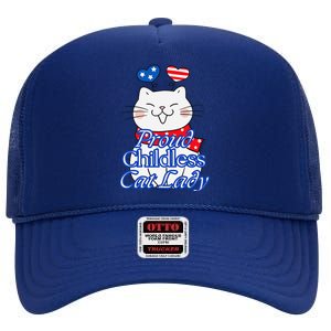 Women Proud Childless Cat Lady Patriotic Cute Kitty Gift High Crown Mesh Back Trucker Hat