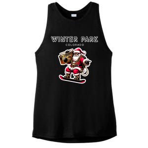 Winter Park Colorado Christmas Snowboard Santa Claus Funny Gift Ladies PosiCharge Tri-Blend Wicking Tank