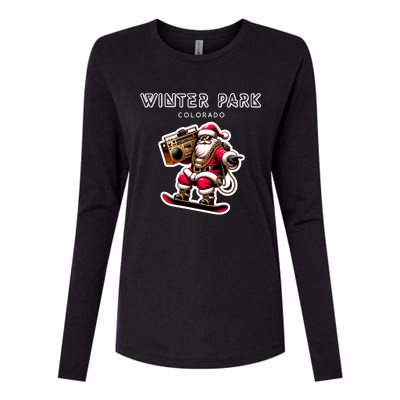 Winter Park Colorado Christmas Snowboard Santa Claus Funny Gift Womens Cotton Relaxed Long Sleeve T-Shirt