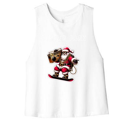 Winter Park Colorado Christmas Snowboard Santa Claus Funny Gift Women's Racerback Cropped Tank