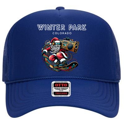 Winter Park Colorado Cool Snowboard Christmas Santa Gift High Crown Mesh Back Trucker Hat