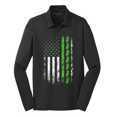 Women Pickle Cucumber Us American Flag For Pickle Lovers Gift Silk Touch Performance Long Sleeve Polo