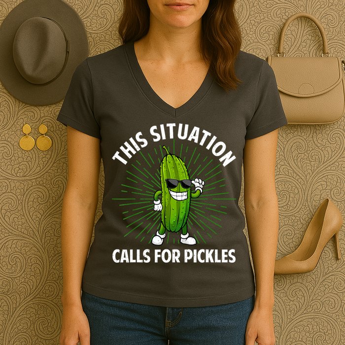 Women Pickle Cucumber Dill Pickle Lover Gift Women's V-Neck T-Shirt