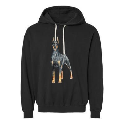 Watercolor Portrait Doberman Pinscher For Dog Owners Garment-Dyed Fleece Hoodie