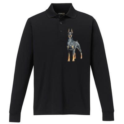 Watercolor Portrait Doberman Pinscher For Dog Owners Performance Long Sleeve Polo