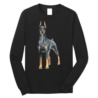 Watercolor Portrait Doberman Pinscher For Dog Owners Long Sleeve Shirt