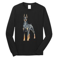 Watercolor Portrait Doberman Pinscher For Dog Owners Long Sleeve Shirt