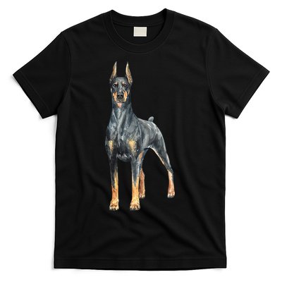 Watercolor Portrait Doberman Pinscher For Dog Owners T-Shirt