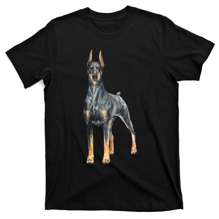 Watercolor Portrait Doberman Pinscher For Dog Owners T-Shirt