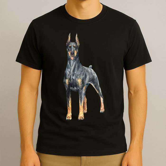 Watercolor Portrait Doberman Pinscher For Dog Owners T-Shirt