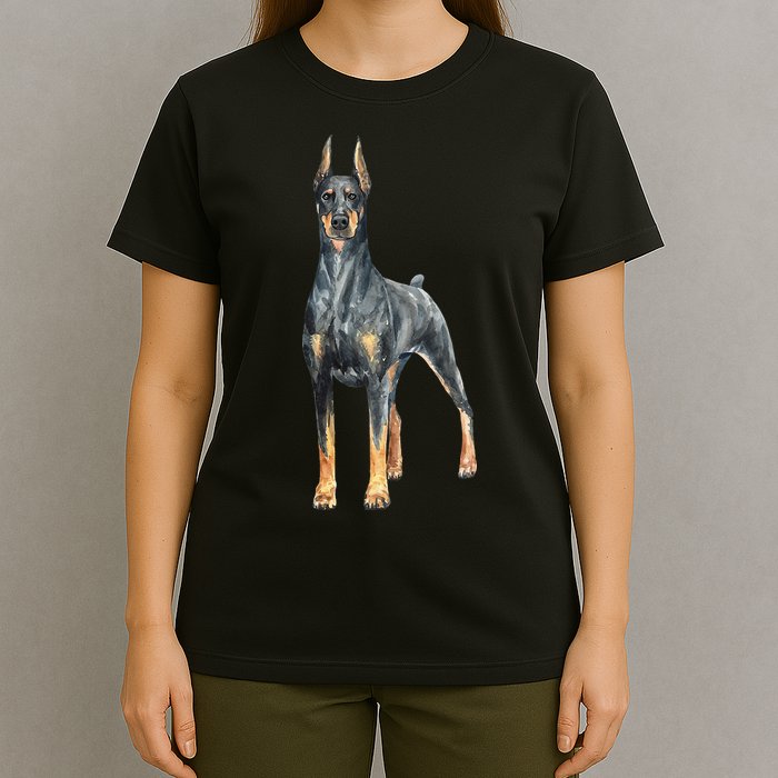 Watercolor Portrait Doberman Pinscher For Dog Owners T-Shirt