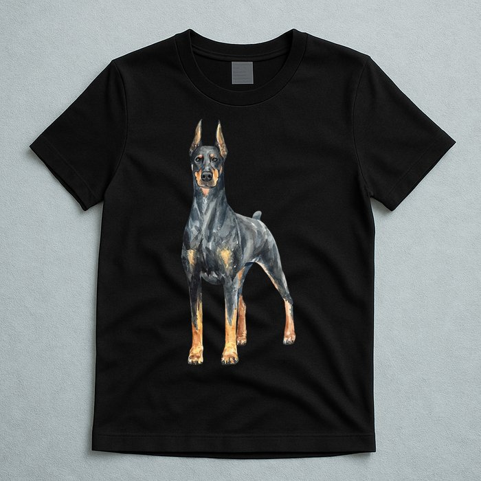Watercolor Portrait Doberman Pinscher For Dog Owners T-Shirt