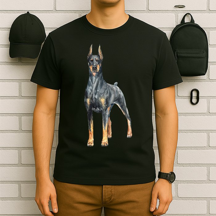 Watercolor Portrait Doberman Pinscher For Dog Owners T-Shirt
