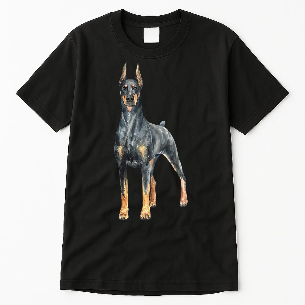 Watercolor Portrait Doberman Pinscher For Dog Owners Tall T-Shirt
