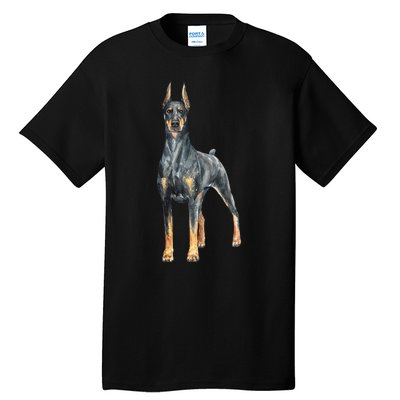 Watercolor Portrait Doberman Pinscher For Dog Owners Tall T-Shirt