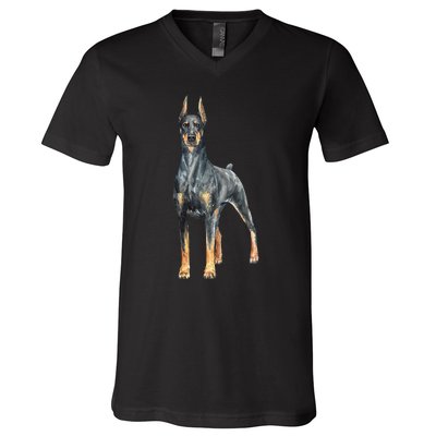 Watercolor Portrait Doberman Pinscher For Dog Owners V-Neck T-Shirt