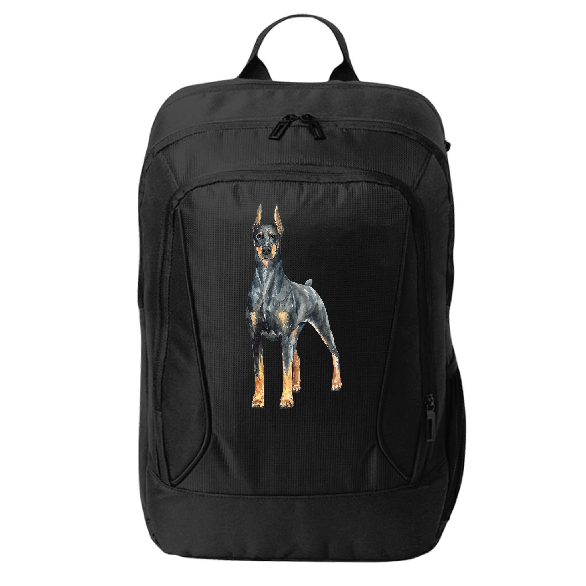 Watercolor Portrait Doberman Pinscher For Dog Owners City Backpack
