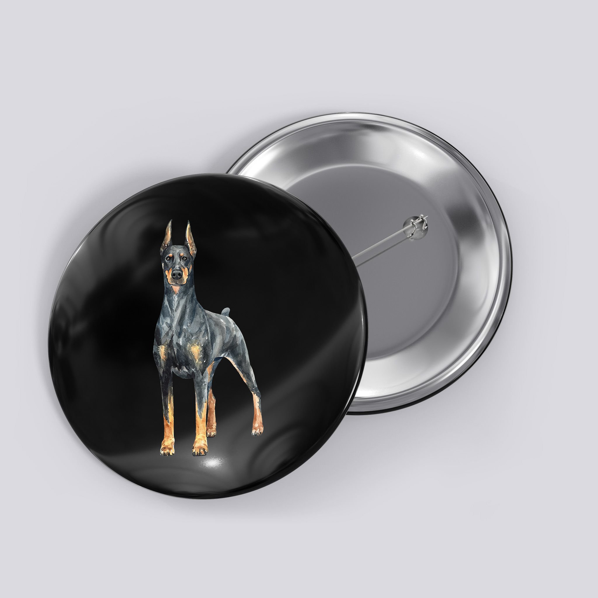 Watercolor Portrait Doberman Pinscher For Dog Owners Button