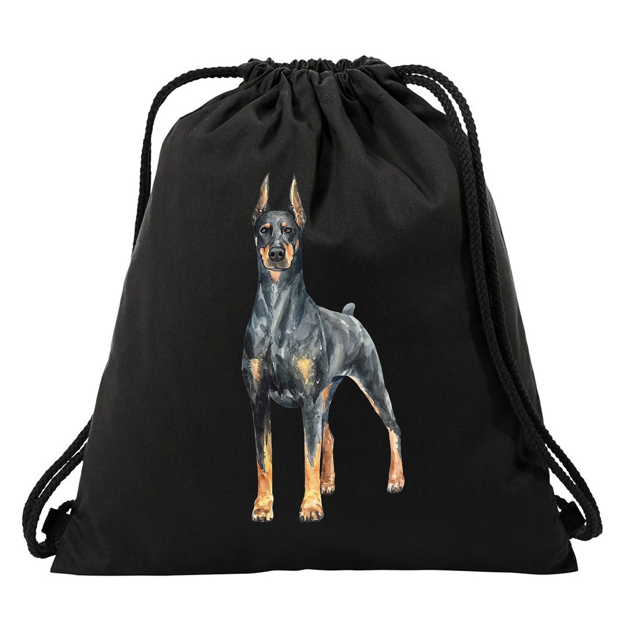 Watercolor Portrait Doberman Pinscher For Dog Owners Drawstring Bag
