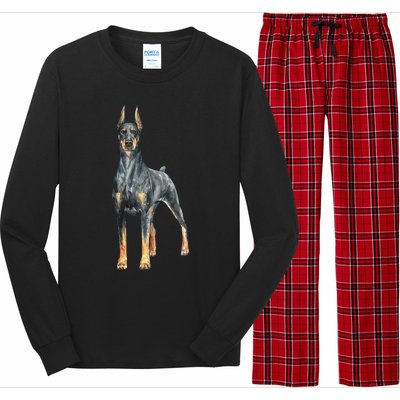 Watercolor Portrait Doberman Pinscher For Dog Owners Long Sleeve Pajama Set