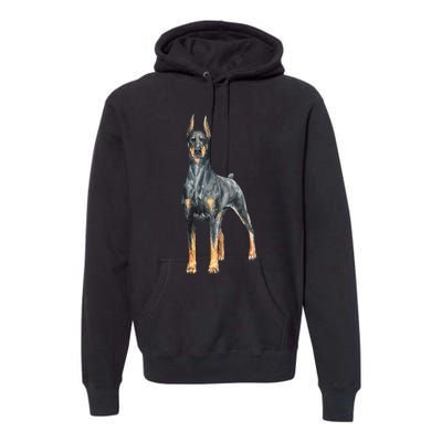 Watercolor Portrait Doberman Pinscher For Dog Owners Premium Hoodie