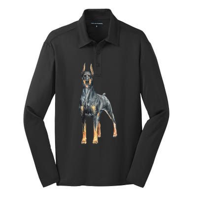 Watercolor Portrait Doberman Pinscher For Dog Owners Silk Touch Performance Long Sleeve Polo