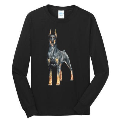 Watercolor Portrait Doberman Pinscher For Dog Owners Tall Long Sleeve T-Shirt