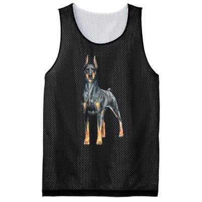 Watercolor Portrait Doberman Pinscher For Dog Owners Mesh Reversible Basketball Jersey Tank