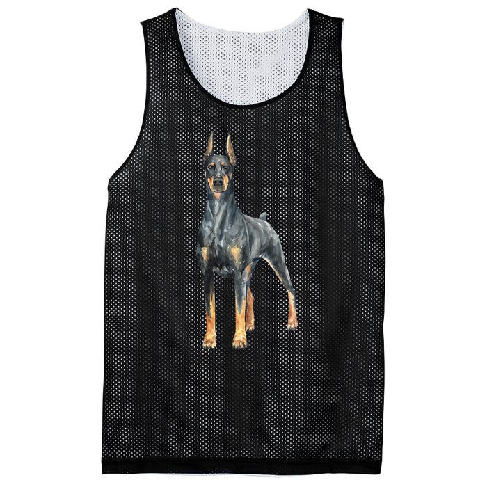 Watercolor Portrait Doberman Pinscher For Dog Owners Mesh Reversible Basketball Jersey Tank