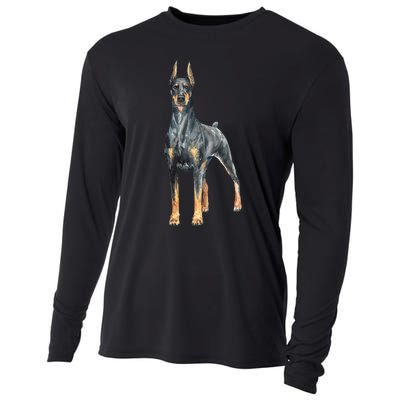 Watercolor Portrait Doberman Pinscher For Dog Owners Cooling Performance Long Sleeve Crew