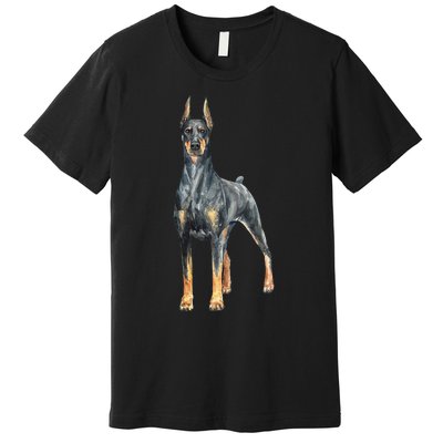 Watercolor Portrait Doberman Pinscher For Dog Owners Premium T-Shirt