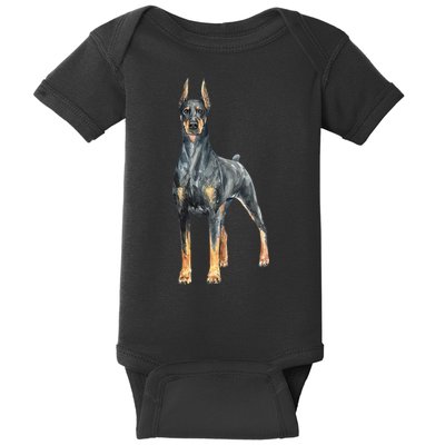 Watercolor Portrait Doberman Pinscher For Dog Owners Baby Bodysuit
