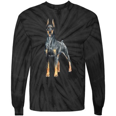 Watercolor Portrait Doberman Pinscher For Dog Owners Tie-Dye Long Sleeve Shirt