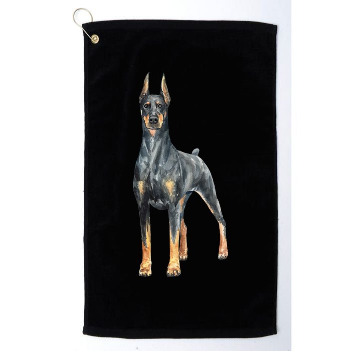 Watercolor Portrait Doberman Pinscher For Dog Owners Golf Towel
