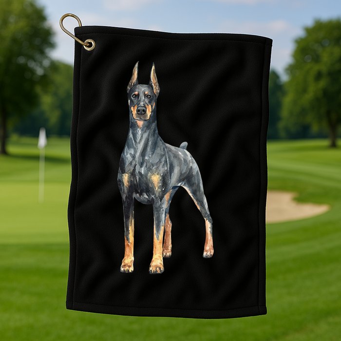 Watercolor Portrait Doberman Pinscher For Dog Owners Golf Towel