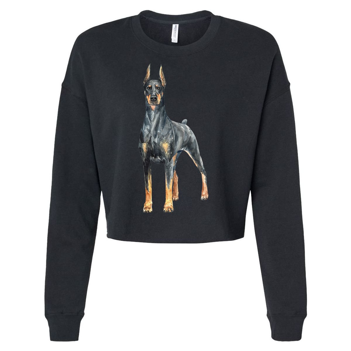 Watercolor Portrait Doberman Pinscher For Dog Owners Cropped Pullover Crew