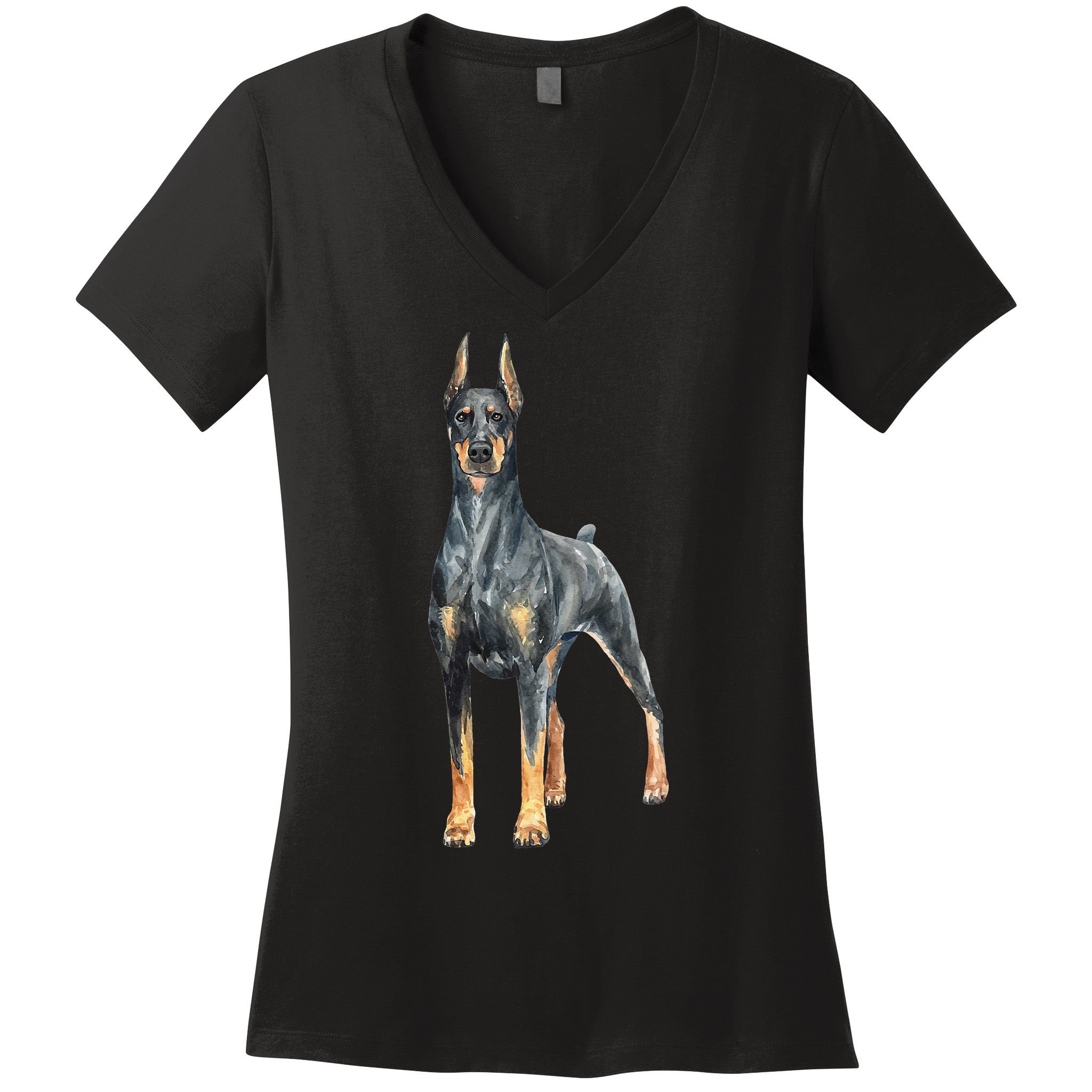Watercolor Portrait Doberman Pinscher For Dog Owners Women's V-Neck T-Shirt