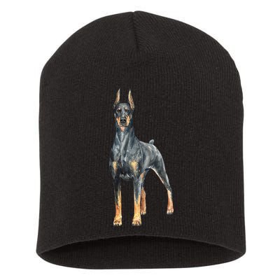 Watercolor Portrait Doberman Pinscher For Dog Owners Short Acrylic Beanie
