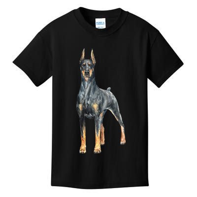 Watercolor Portrait Doberman Pinscher For Dog Owners Kids T-Shirt