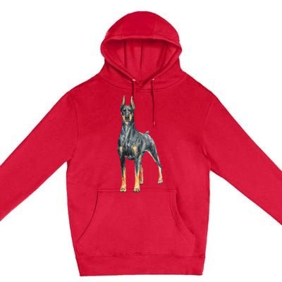 Watercolor Portrait Doberman Pinscher For Dog Owners Premium Pullover Hoodie