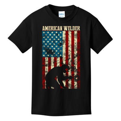 Welding Patriotic Distressed Usa American Flag Gift Welder Gift Kids T-Shirt