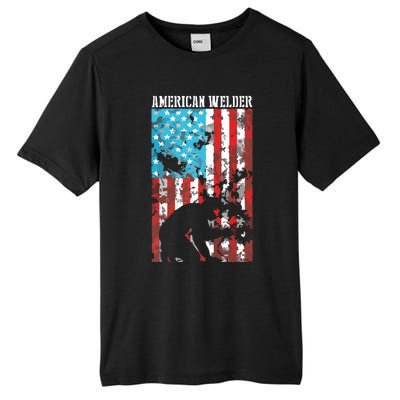 Welding Patriotic Distressed USA American Flag Welder Tall Fusion ChromaSoft Performance T-Shirt