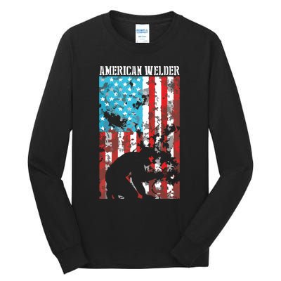 Welding Patriotic Distressed USA American Flag Welder Tall Long Sleeve T-Shirt