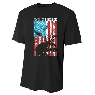 Welding Patriotic Distressed USA American Flag Welder Performance Sprint T-Shirt