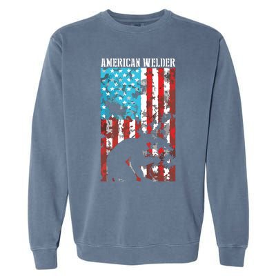 Welding Patriotic Distressed USA American Flag Welder Garment-Dyed Sweatshirt