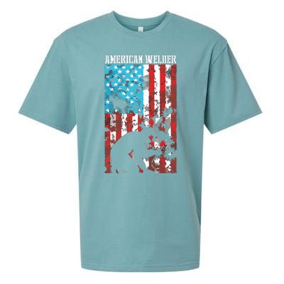 Welding Patriotic Distressed USA American Flag Welder Sueded Cloud Jersey T-Shirt